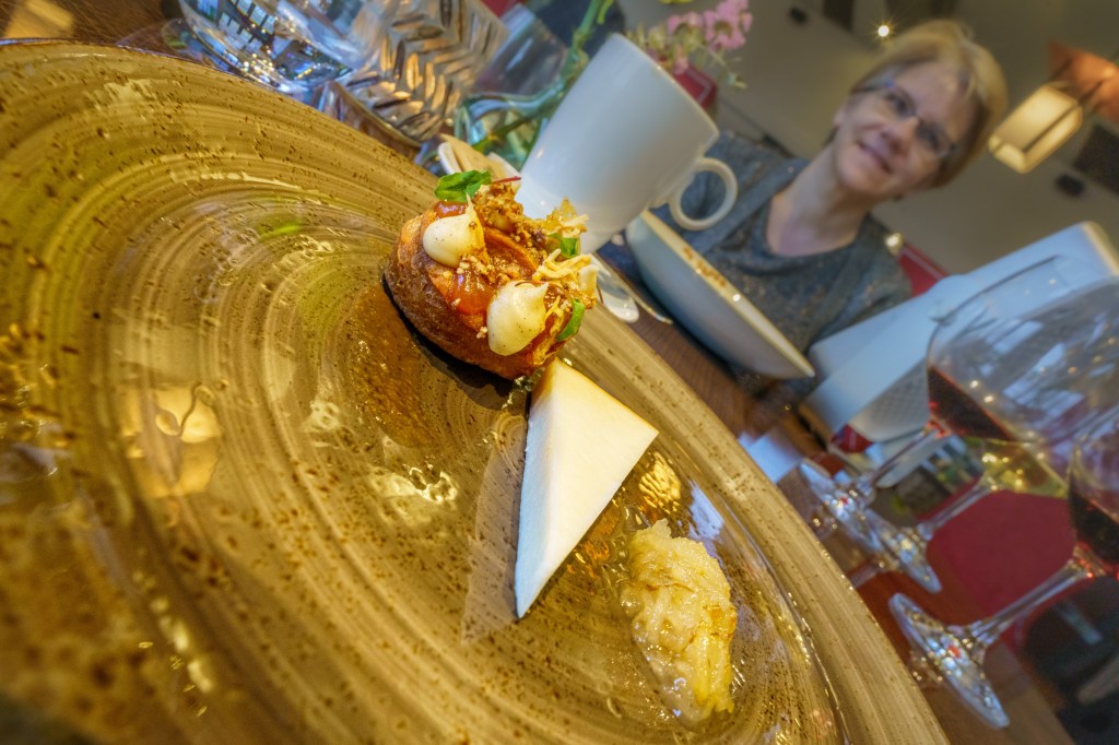 Cheese plate with pears.